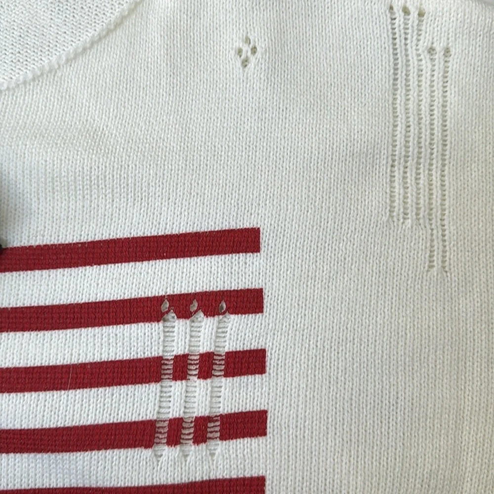 NWT Ivory Distressed American Flag Lightweight Long Sleeve Sweater - Picture 5 of 6